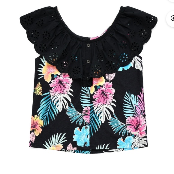 Justice top New with tags sleeveless floral scalloped eyelet collar NWTw… - Picture 1 of 4